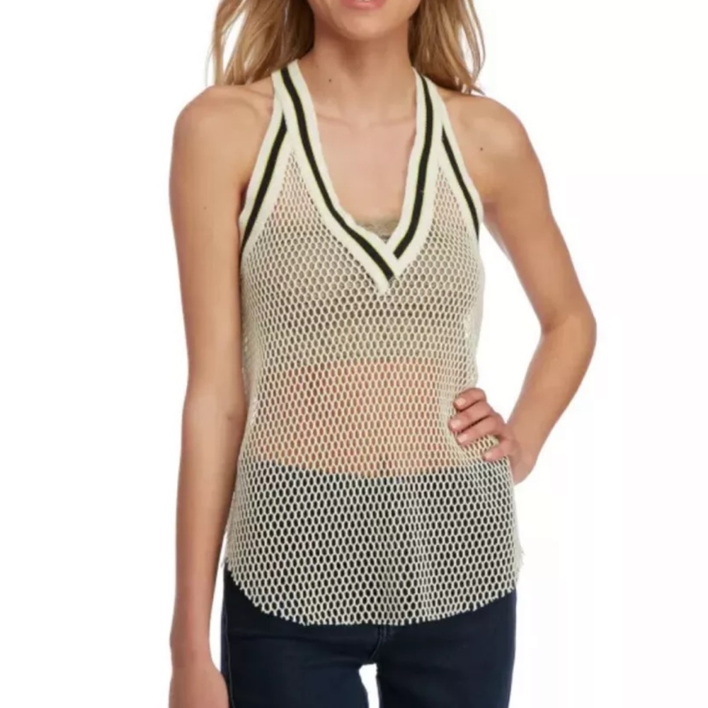 FREE PEOPLE Mesh Cream Racerback Top - Picture 2 of 12